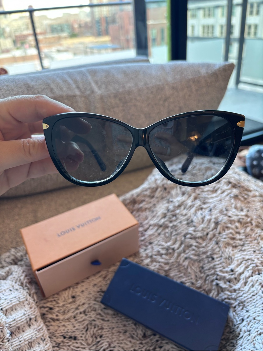 Louis Vuitton Black Cat-Eye Sunglasses with Gold Accents